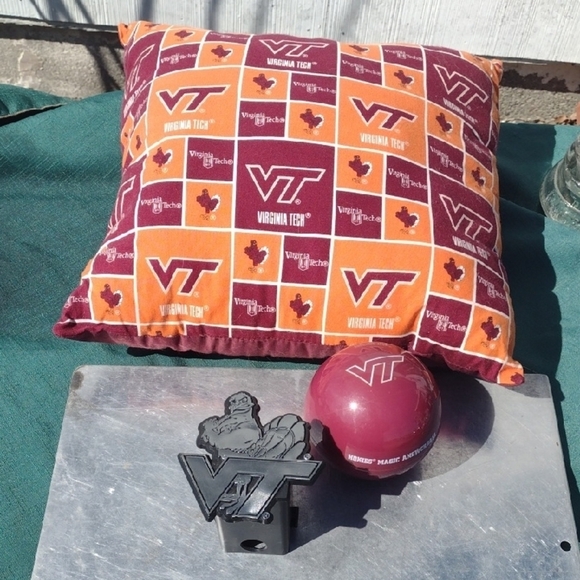 Virginia Tech Team Pillow - Orange& Maroon+Tow Hitch Cover+Hokies Magic Ball - Picture 1 of 4